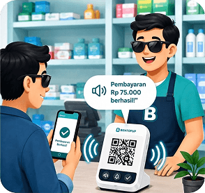Kasir menerima konfirmasi suara pembayaran QRIS Soundbox